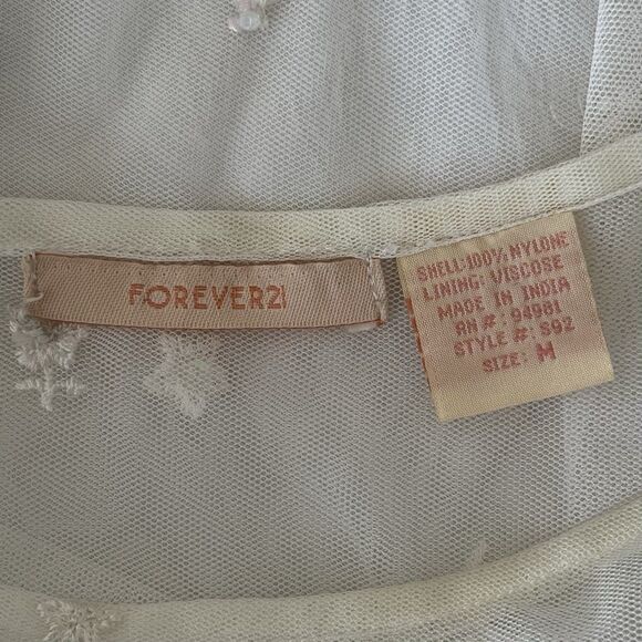Forever 21 Sheer Vintage Y2K Top Size M Dainty Fairycore Floral Embroidered Mesh - Picture 8 of 14